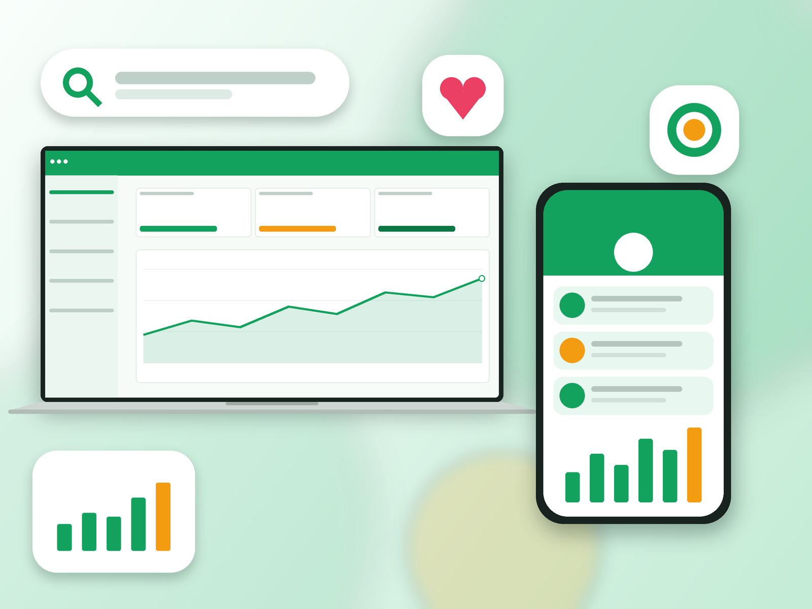 Mobile app and marketing dashboard illustration